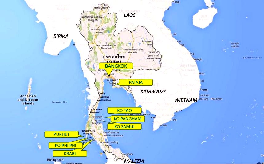 Mapa Tajlandii